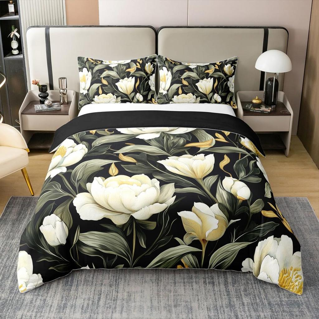 Пододеяльник Квин с цветочным принтом для подростков и взрослыхРетро цветы листья Покрывало для одеялаНабор постельного белья с масляной живописьюСадовая дикая природа Постельный набор