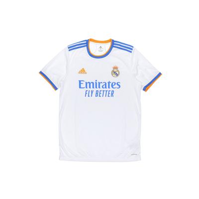 Джерси Real Madrid 21-22 Home Fan Edition с полосками с логотипом, мужские топы белого цвета GQ1359