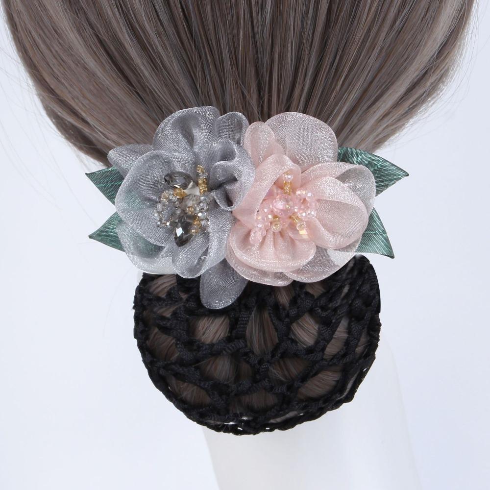 Flower Hairpin Bun Cover Snood Headdress Hairgrips Cover Net Elegant Women Spring Hair Clip Gift