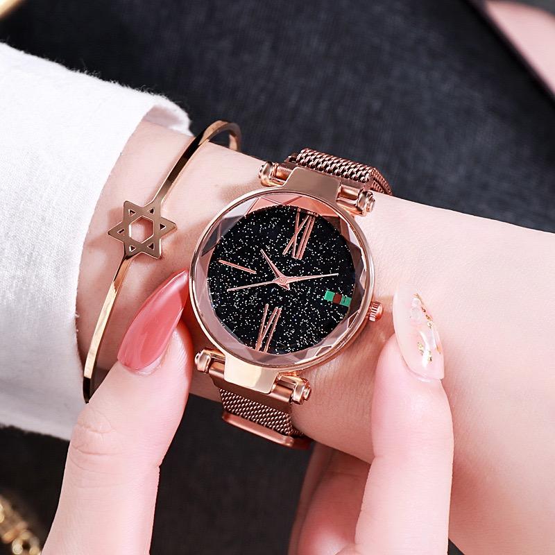 Женские часы часы Mesh Magnet Starry Sky Watch Роскошные женские часы Roma Dial Quartz Wristwatch