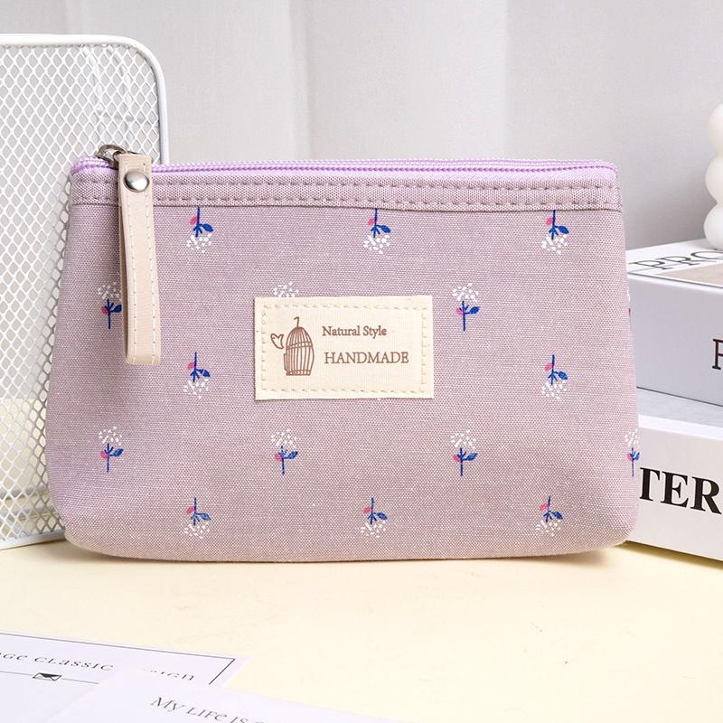 1Pc Floral Prints Rectangle Coin Purse Cute Cosmetic Bag Small Storage Bags Canvas Toiletry Organizer Purse