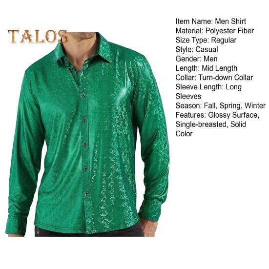 Весна Осень Мужская Рубашка Глянцевая Поверхность Однобортный Кардиган Отложной Воротник Длинные Рукава Косплей Клуб Танцевальная Вечеринка Топ
