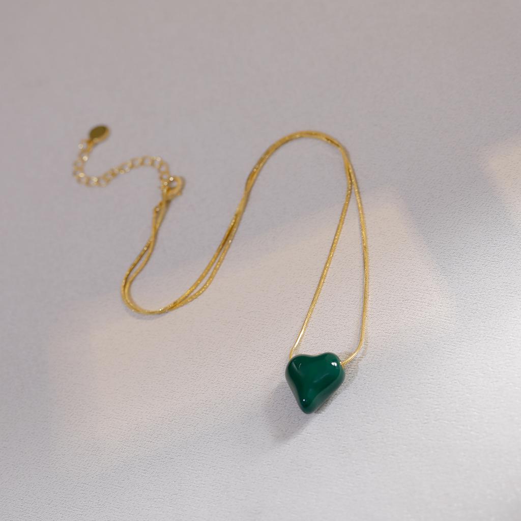 Instagram Blogger Popular Autumn and Winter New Love Enamel Drop Glaze Necklace Morandi Color Dark Wine Red BV Green Sweater Chain