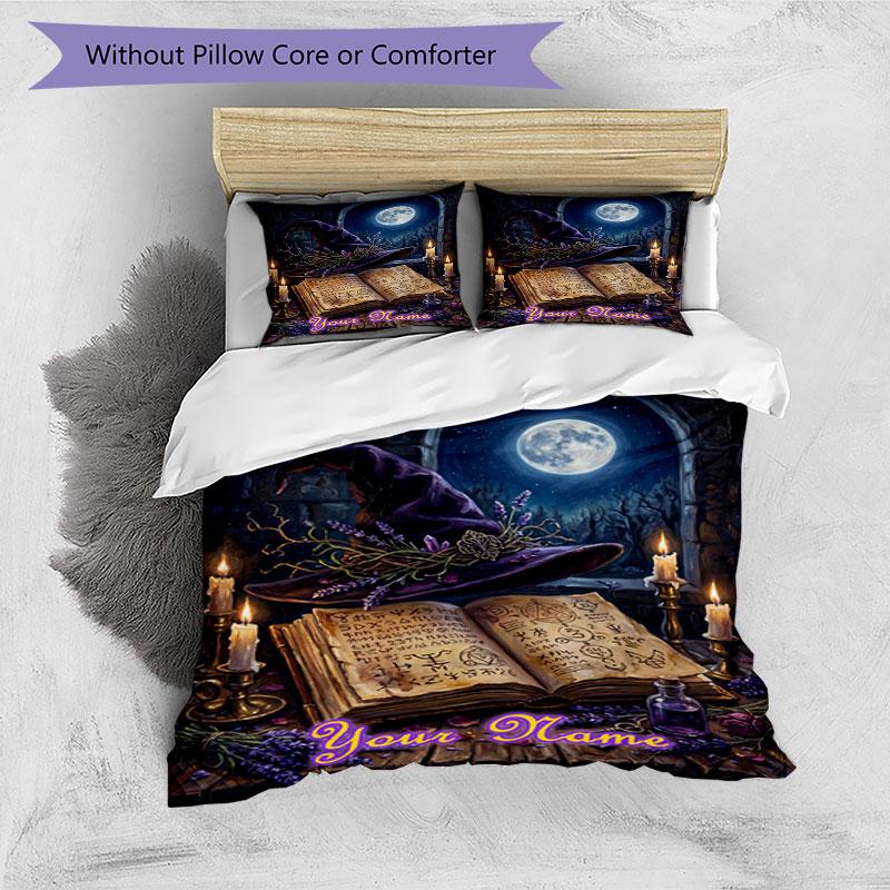 3PC Custom Name Moonlit Spellbook Bedding Set Duvet Cover Closure Includes 1 Duvet Cover & 2 Pillowcases for Bedroom