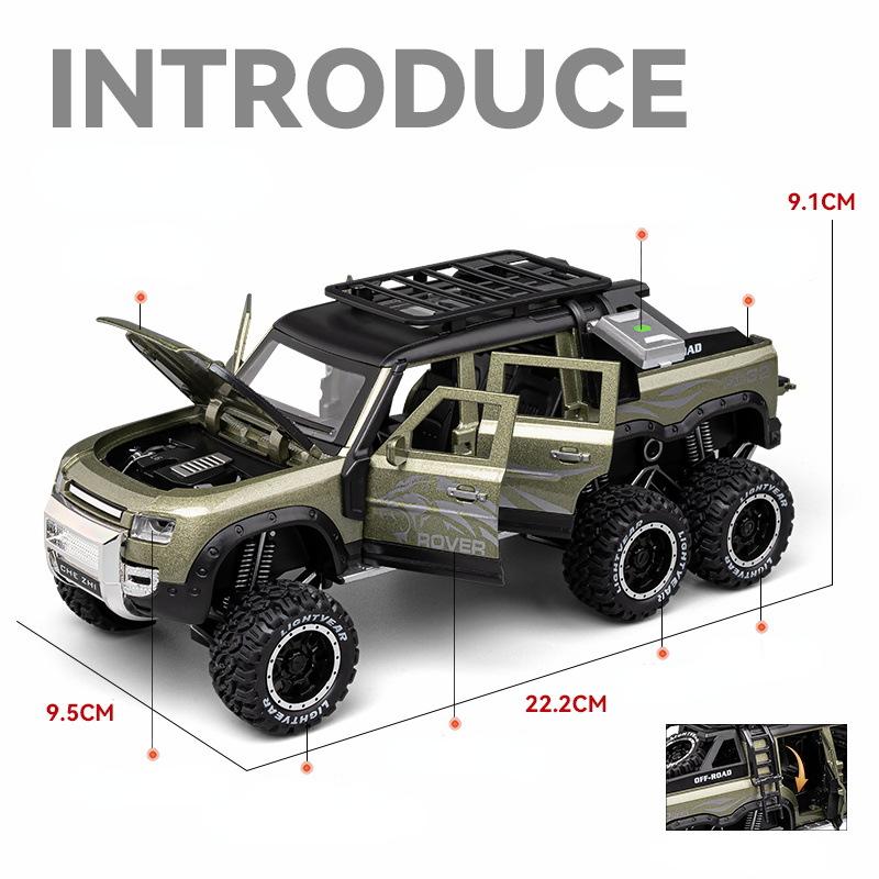 1:24 Защитник 6x6 Высокодетализированная литая модель автомобиля Металлический сплав Модель автомобиля Детские игрушки Коллекция Подарки C334