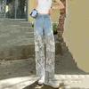 Кружево пэчворк большого размера Винтажные цветочные с высокой талией повседневные свободные длинные Женские весна лето осень джинсы деним широкие штаны