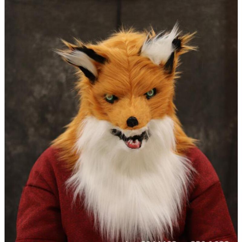 Movable Mouth Fox Head Mask Animal Panda Tiger Husky Orangutan Artificial Fur for Halloween Costumes Party
