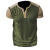 Мужская повседневная свободная футболка-henley с коротким рукавом и цветовыми блоками