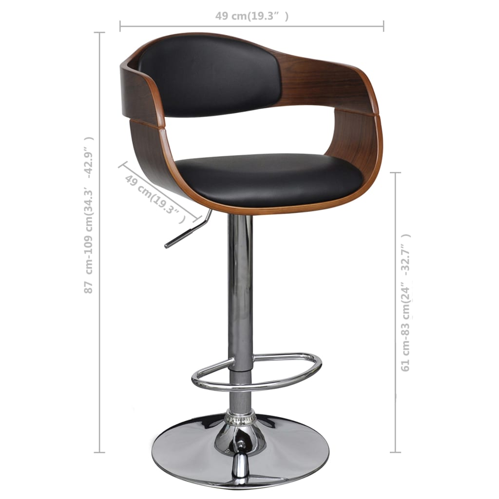Bar Stool Set 2 pcs Black Bentwood and Faux Leather