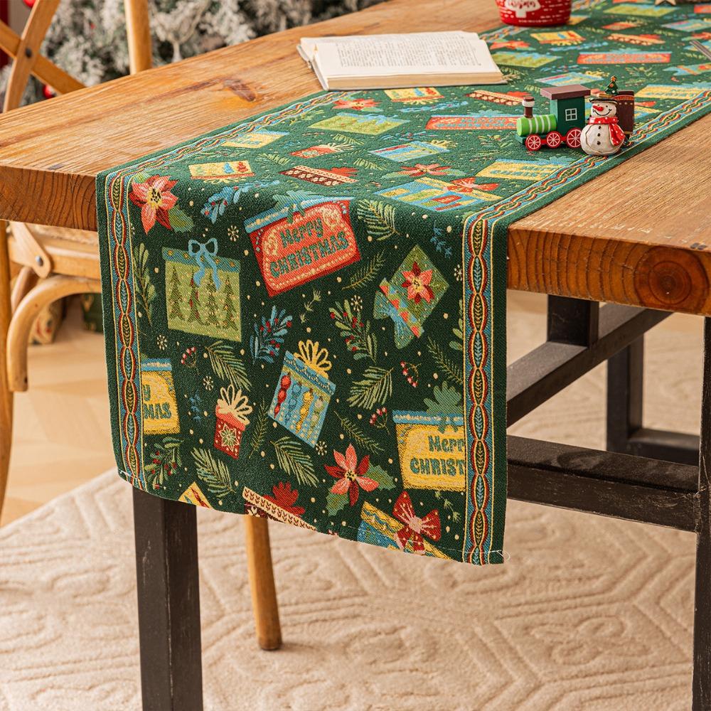 Рождественская жаккардовая скатерть-дорожка с бусинами Праздничный декор для обеденного стола и журнального столика
