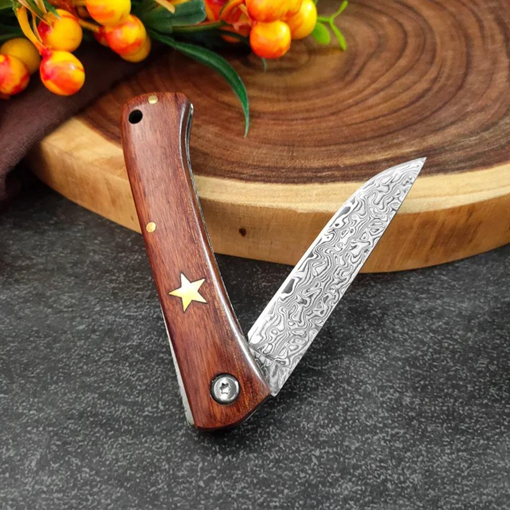 Damascus Steel Portable Meat Eating Outdoor Camping Mini Folding Knife Sharp Fruit Knife