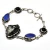 Moonstone Rough Black Onyx Gemstone 925 Silver Plated Jewelry Bracelet 6-8"