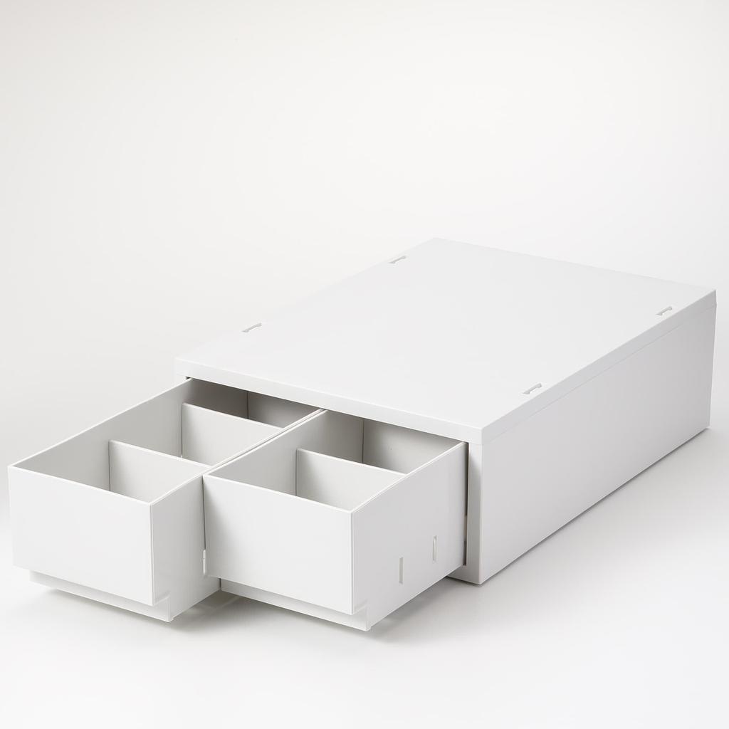 MUJI Контейнер для хранения мелких вещей из переработанного полипропилена, 2 шт., белый, 26 см Ш x 37 см Г x 12 см, 84799624, Ящик, средний, с ящиками, серый, прибл.. Ч,