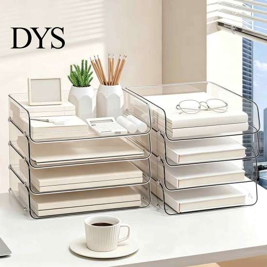 Stackable Desk Drawer Organizer Paper Letter Tray, Acrylic File Organizer, Clear Information Sorting Container Holder Sorter for Documents,