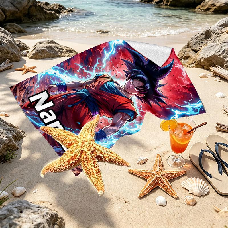 Custom Name Personalized DRAGON BALL Print Beach Towel, for Trip Camping Beach Party Home Decor, Birthday Gift for Family & Friends