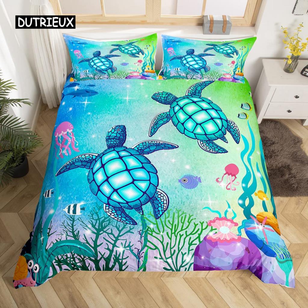 Пододеяльник с изображением морской черепахи King Queen, акварельная черепаха, бабочка, комплект постельного белья из полиэстера Girly Dreaming Animals