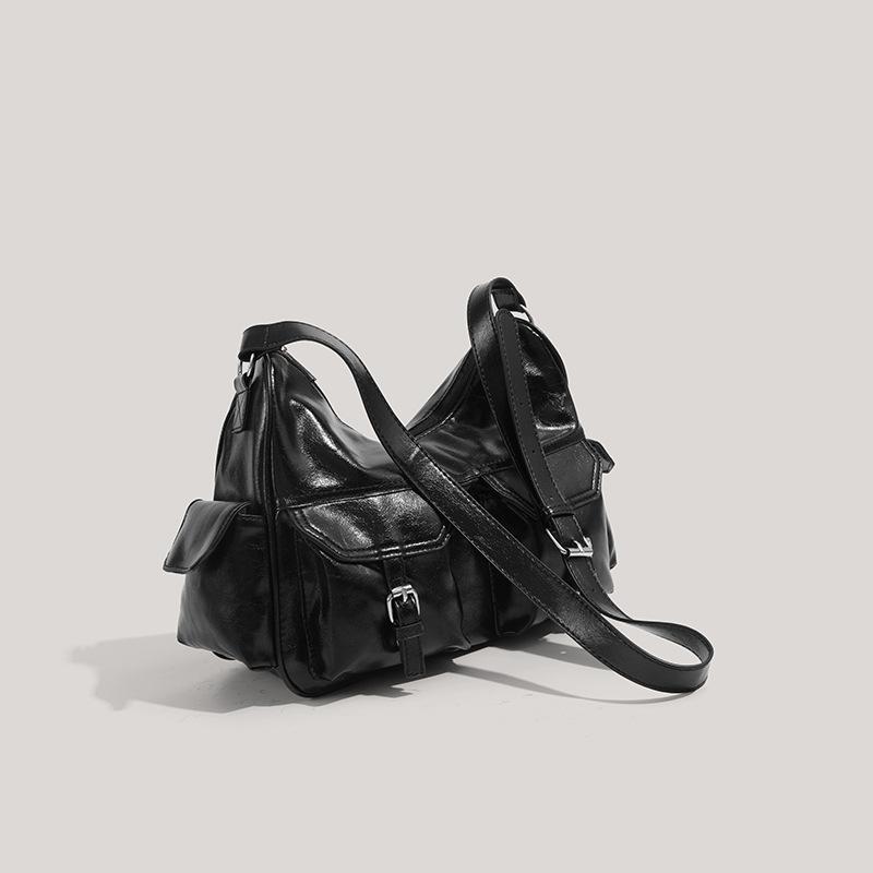 Vintage Motorcycle Bag for Women, Fashion Multi-Pocket Underarm Shoulder Bag, Large Capacity Versatile Commuter Crossbody Bag, Durable PU Leather