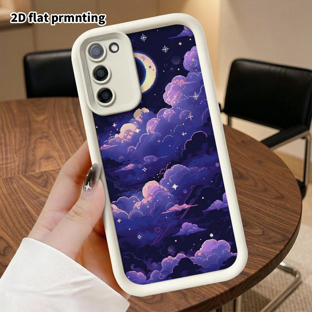 Phone Case: 2D Flat Samsung Galaxy A34 A35 M05 M06 S20 S22 S21 FE Plus 5G Step Edge Case, Cloud and Crescent Moon, Christmas and Halloween Gift
