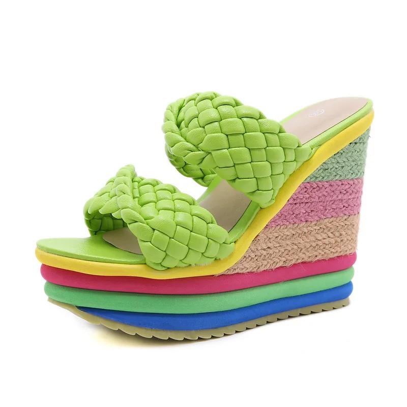 Wedges Sandals Women Summer Casual Slides Fashion Candy Color Shoes Woman Platform High Heel Slippers Sandales Large Size 34-43
