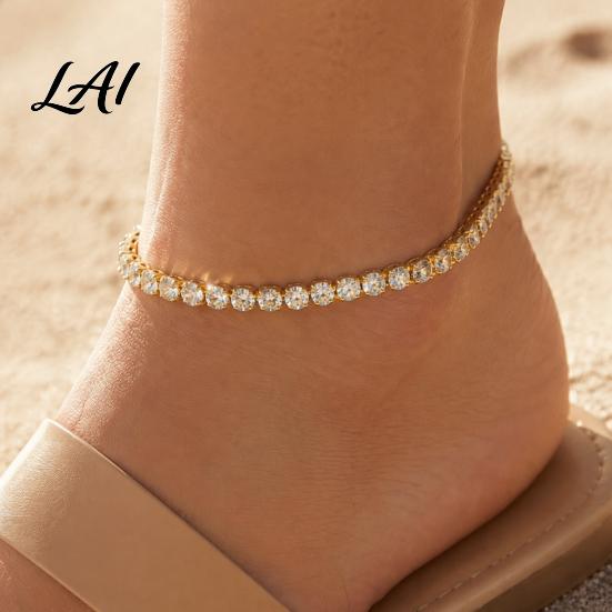 Minimalist Foot Chain 4mm Cubic Zirconia Classic Tennis Bracelet Adjustable Rhinestone Anklet for Women Hypoallergenic Dainty Ankle Bracelet Jewelry