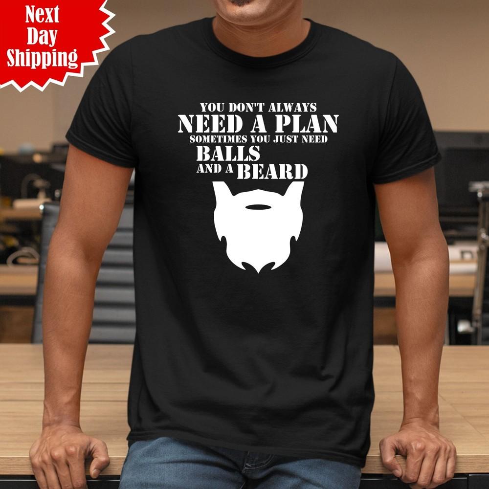 Balls and A Beard Funny Biker T-Shirt Printed Motorcycle Cafe Racer Crew Neck Top