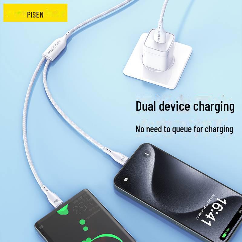 PISEN 66W Dual Charging Cable: Fast Charge for Apple, Huawei, Xiaomi.