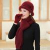 Fleece Warm Knitted Rabbit Fur Hat Women Autumn and Winter Cold Gloves Scarf Basin Hat Tide Elderly