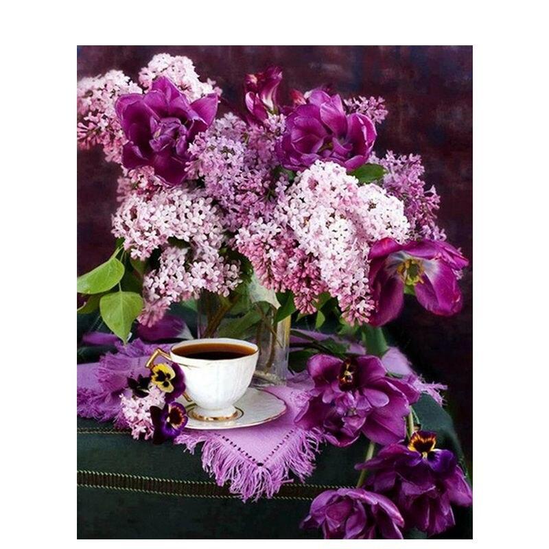 Алмазная живопись цветы полная дрель круглая алмазная вышивка фиолетовая лавандовая картина стразами домашний декор