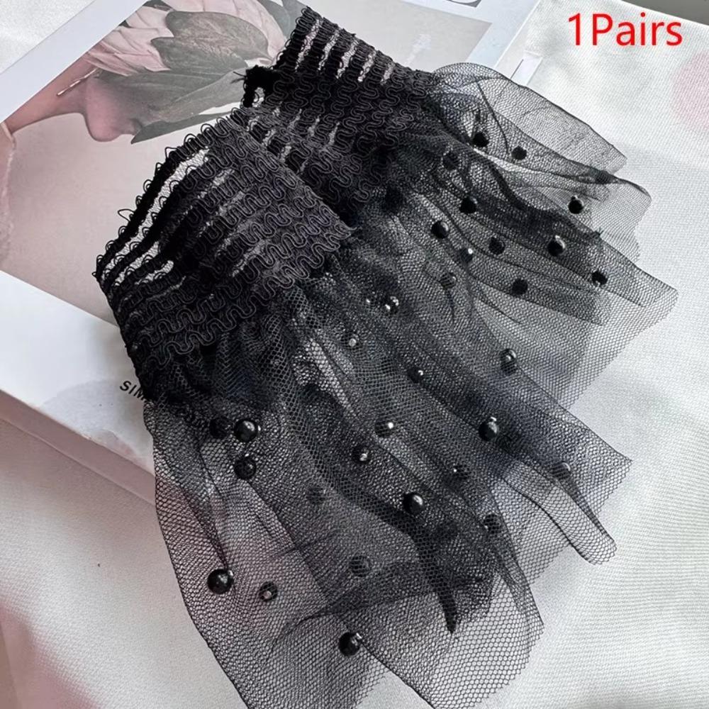 1Pairs Manicure Photography Props Bead Mesh Sleeve Lace Decoration Fake Pleated Cuff