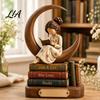 Reading Room Shelf Ornaments Wooden Girl Figurine for Book Lovers, Personalized Desktop Bookshelf Decor with Thoughtful Graduation Gifts