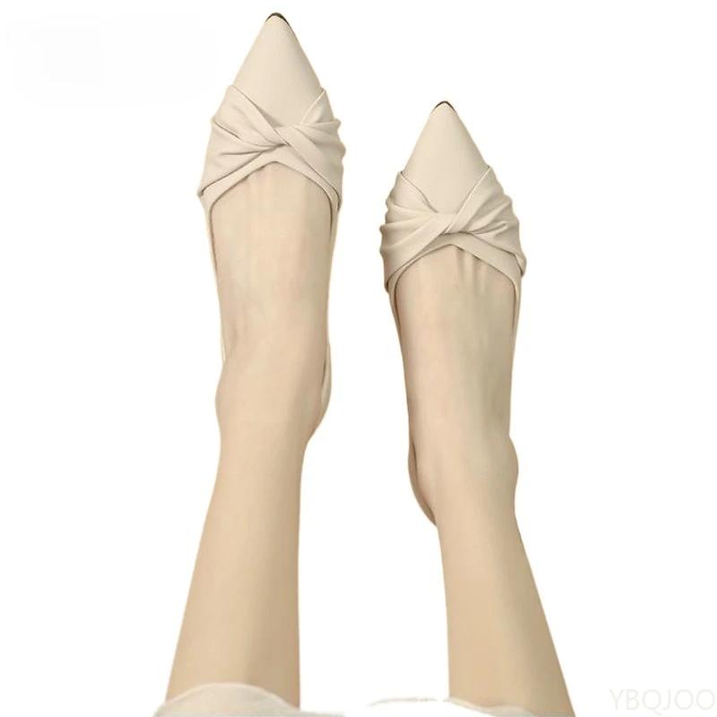 Fashion Butterfly Knot Womens Flats Pointed Soft Leather Single Shoe Summer Lightweight Bean Shoes Casual Comfortable Ladies Shoes Mujer