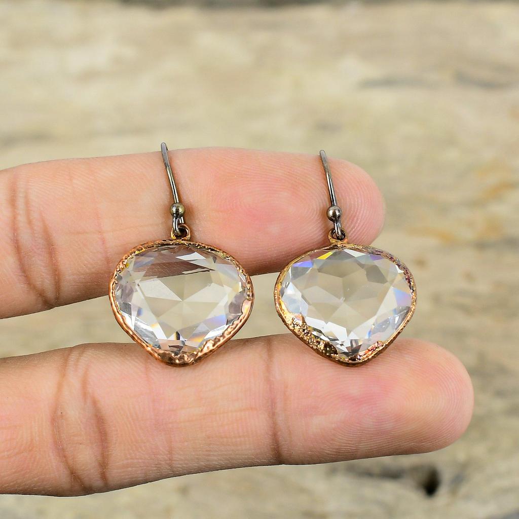 Faceted White Topaz Earring Electroformed Copper Earrings Handmade Earring Beautiful Electroformed Jewelry Gemstone Earring Gift For Mother