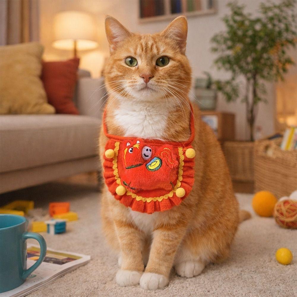 Funny Chinese Style New Year Cat Collar Cartoon Horse Pattern Dog Scarf Comfortable Warm Cat Clothes Photo Props