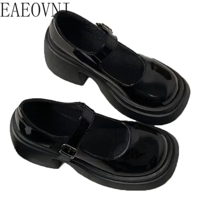 Модные туфли Мэри Джейн на платформе 2024 года, новые женские туфли на толстом каблуке, модные уличные туфли в стиле Лолиты с круглым носком и ремешком на щиколотке