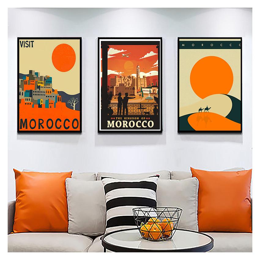 Canvas Paintings Vintage Wall Kraft Posters Coated Stickers Home Decorative Gift Visit Africa Morocco Desert Travel