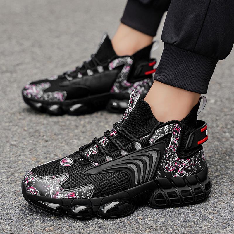 Осенняя уличная легкая мужская обувь большого размера, подошва «нож», кроссовки для папы, повседневные дышащие кроссовки из летучего трикотажа, мужская обувь