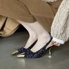 Роскошные вечерние туфли-слипоны на высоком каблуке в стиле сказки, сексуальные туфли-лодочки с металлическим острым носком и задним ремешком, для вечеринки, платья