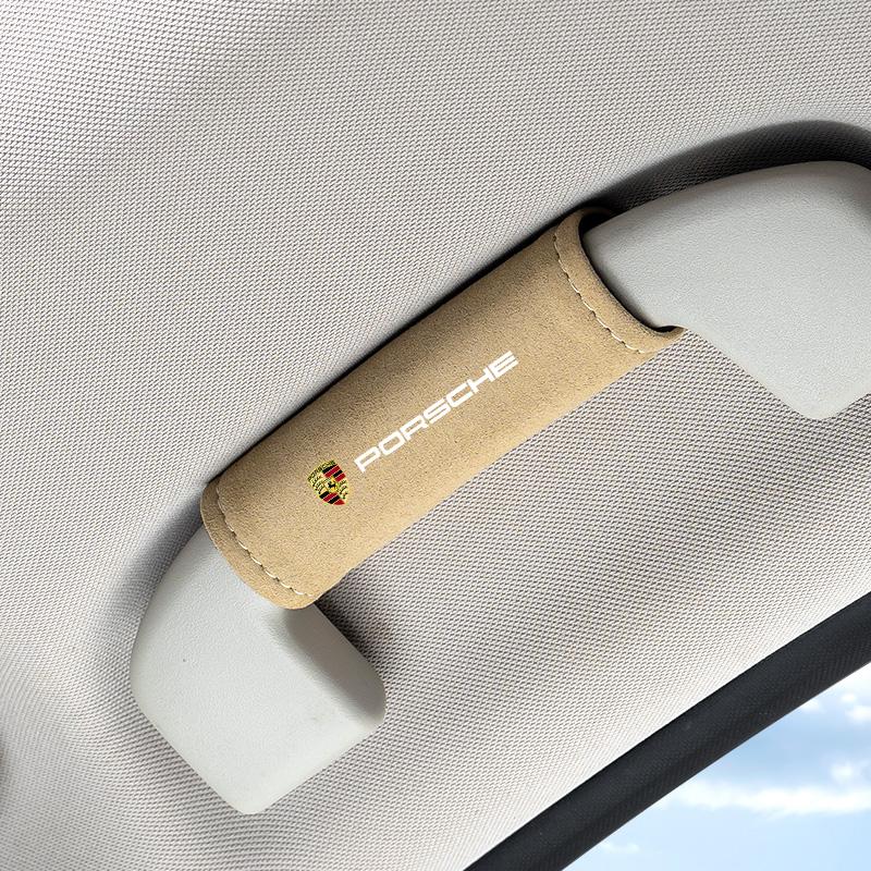 AAPA1 Car Suede Auto Emblem Roof Handle Protection Pull Gloves Accessories For Porsche 911 718 Cayenne Cayman Panamera Macan Boxster