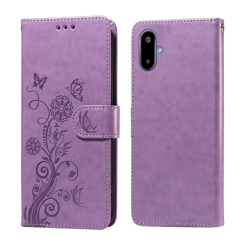 For Samsung Galaxy F06 5G Leather Case Butterfly Floral Imprint Wallet Stand Cover
