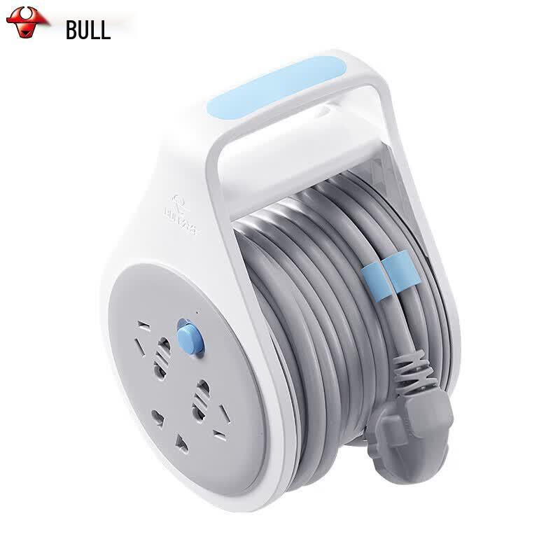 BULL 10A 3-Outlet Mobile Cable Reel Power Strip with Overheat Protection CN plug (adapter included)
