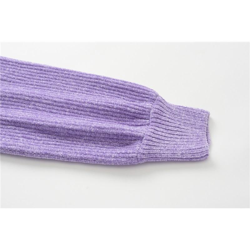 Женский пуловер оверсайз, осенне-зимний, с круглым вырезом, однотонный, с рукавами-фонариками, вязаный топ из шениля, модный трикотаж