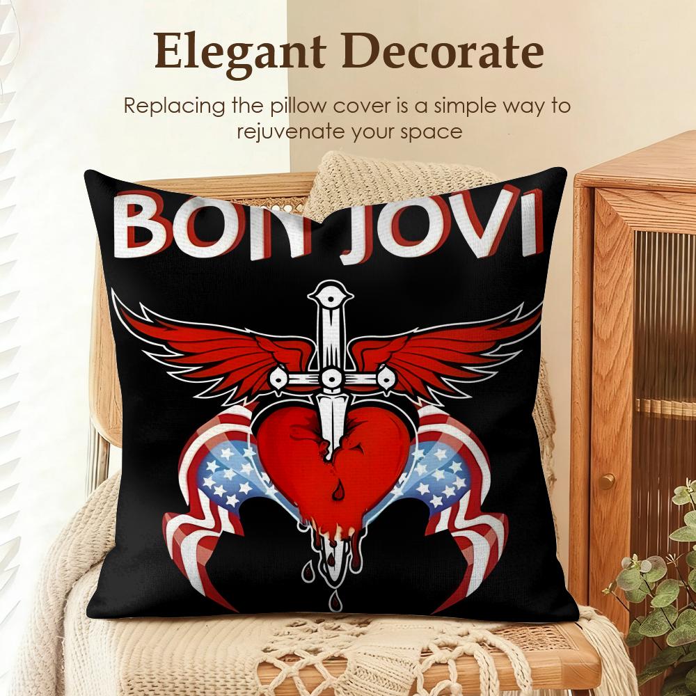 Band BBon Jovi Cushion Cover Natural Linen Organic Fabric DoubleSided Printing Sofa Home Decor Gift Pillow Case