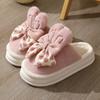 Fashion Women Winter Warm Indoor Bows Cotton Slippers Female Indoor Fluffy Cotton Shoes New Couple Plush Comfort Soft Sole House Slides