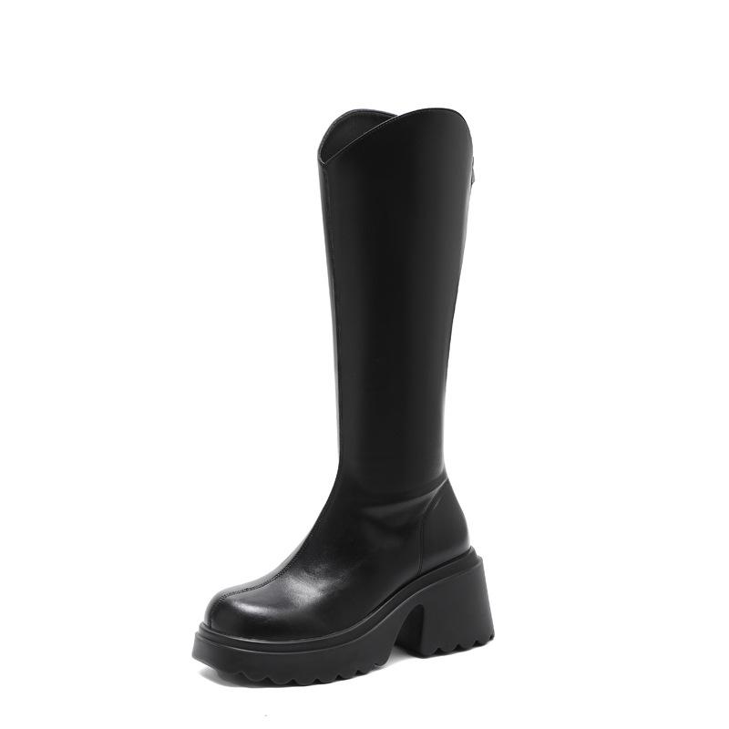 Versatile Thick-heeled Platform Boots for Women, Autumn and Winter 2025, Small Knight Boots, But Knee-high Boots for Women