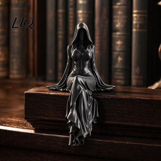 Викторианский книжный полка Орнамент 3D Печатная Фигурка Богини Жнеца, Эфирная Фигура в Капюшоне Скульптура, Темная Готическая Девушка Скульптура Фэнтези Статуя