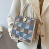 Клетчатая холщовая ручная сумка из мешковины модная ручная сумка для ланча сумка для ланча Ins Student маленькая сумка через плечо для женщин