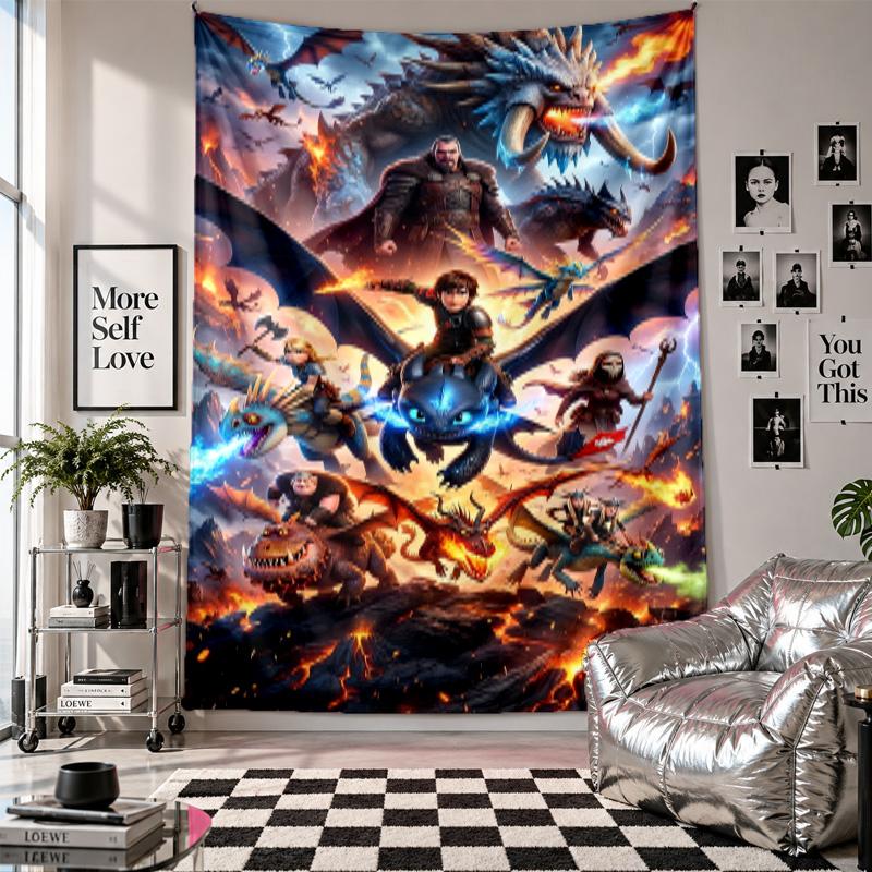 Wall TapestryHow to Train Your Dragon Art Hanging Cloth Decorative Background Cover for Room Decoration