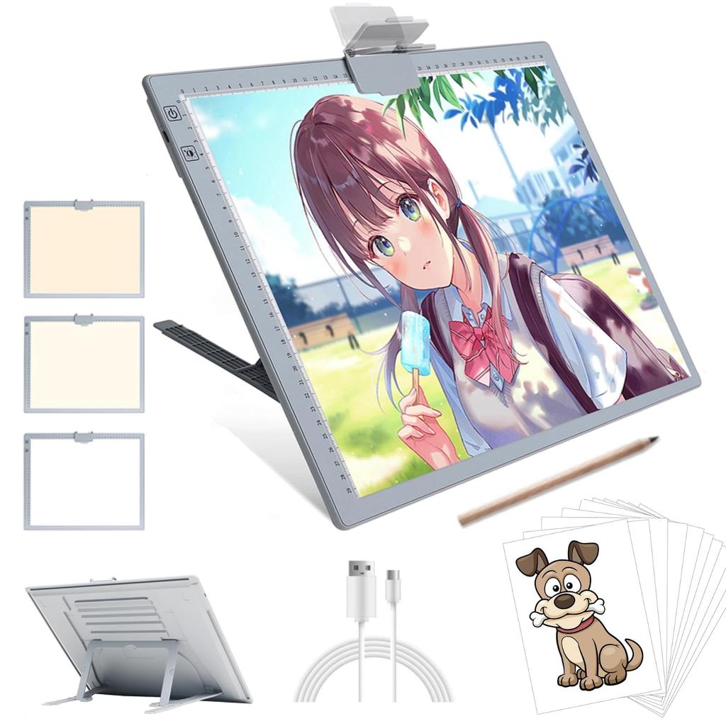 A3 Tracing Powered Tracing Table with 3 Color Stepless High Brightness Light Diamond Architectural Gift for Students and Kids Table, Wireless, Stand,