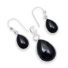 Natural Black Onyx Gemstones 925 Sterling Silver Tear Drop Pendant Dangle Earrings Jewelry Sets For Women & Girls