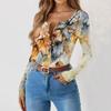 Women's Slim Bottom T-shirt Fashion Casual Gradient Printing Round Neck Pullover Long Sleeve Top